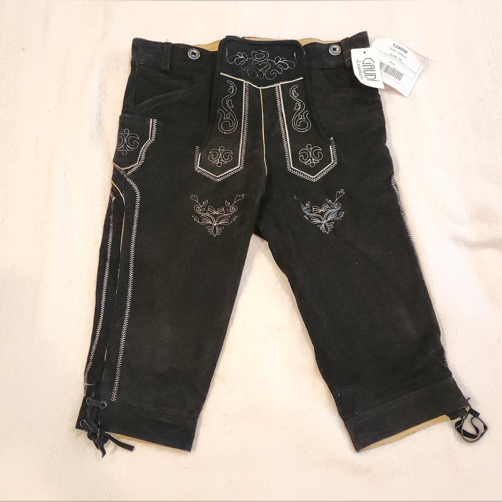 Gaudi' Black Embroidered Men's Pants Lederhosen
